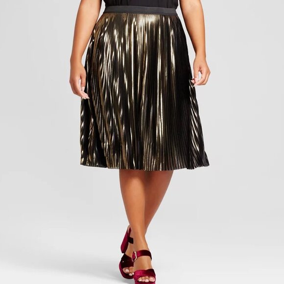 Lane Bryant Dresses & Skirts - EUC Lane Bryant Metallic A-line Chiffon Full Skirt Gold Black Size 18/20 2X